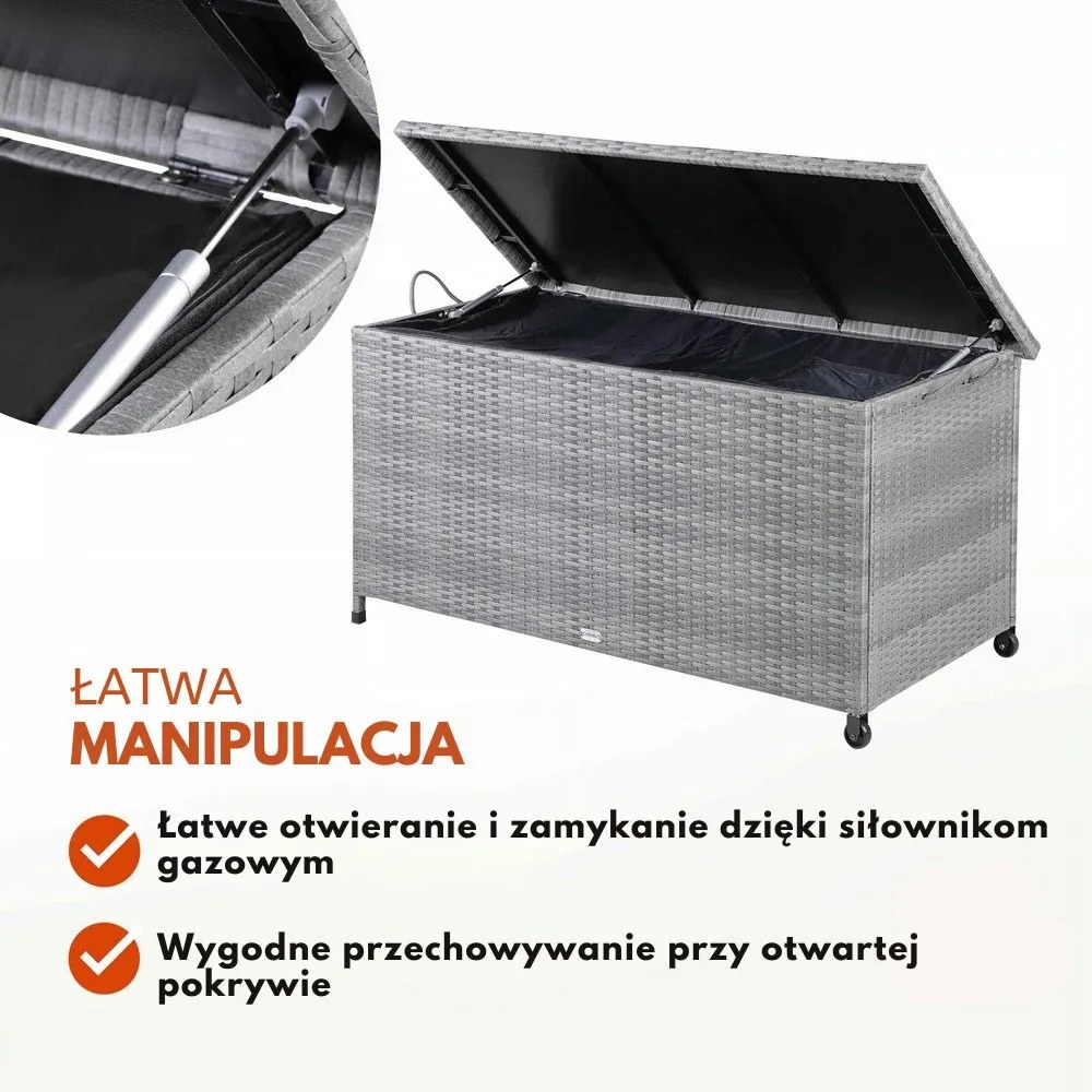 Polirattanowy pojemnik na schowek RICCO, 270L, 117x53x60cm, szara Casaria