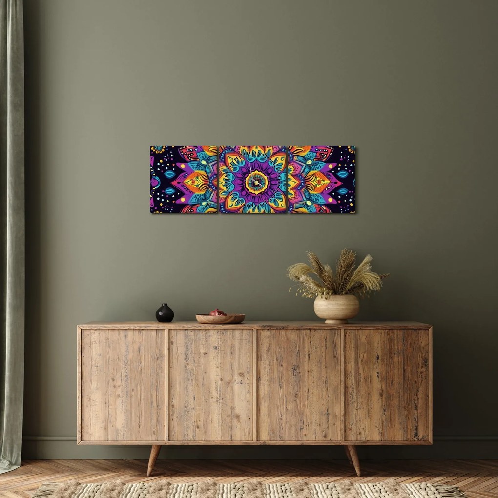 Obraz - Kalejdoskopowa mandala (z zegarem) (90x30 cm)