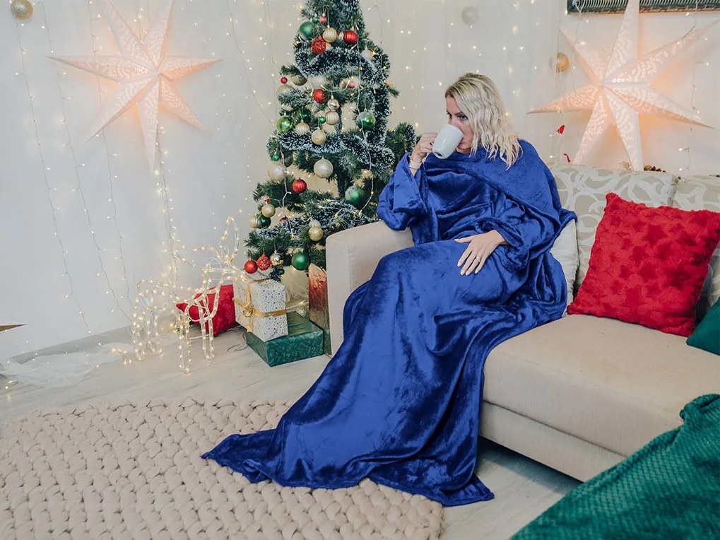 Koc z rękawami WRAPME granatowy