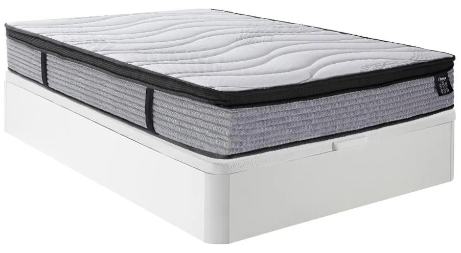 Zestaw 140 x 190 cm stelaż z białą skrzynią + materac ze sprężynami kieszeniowymi i zintegrowaną nakładką grub. 25 cm - ANYLA marki YSMÉE