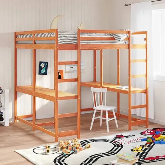 Brązowe łóżko piętrowe z biurkiem na dole 160x200 N7-T64