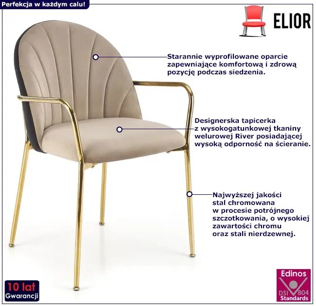 Szare pikowane krzesło w stylu glamour - Livek
