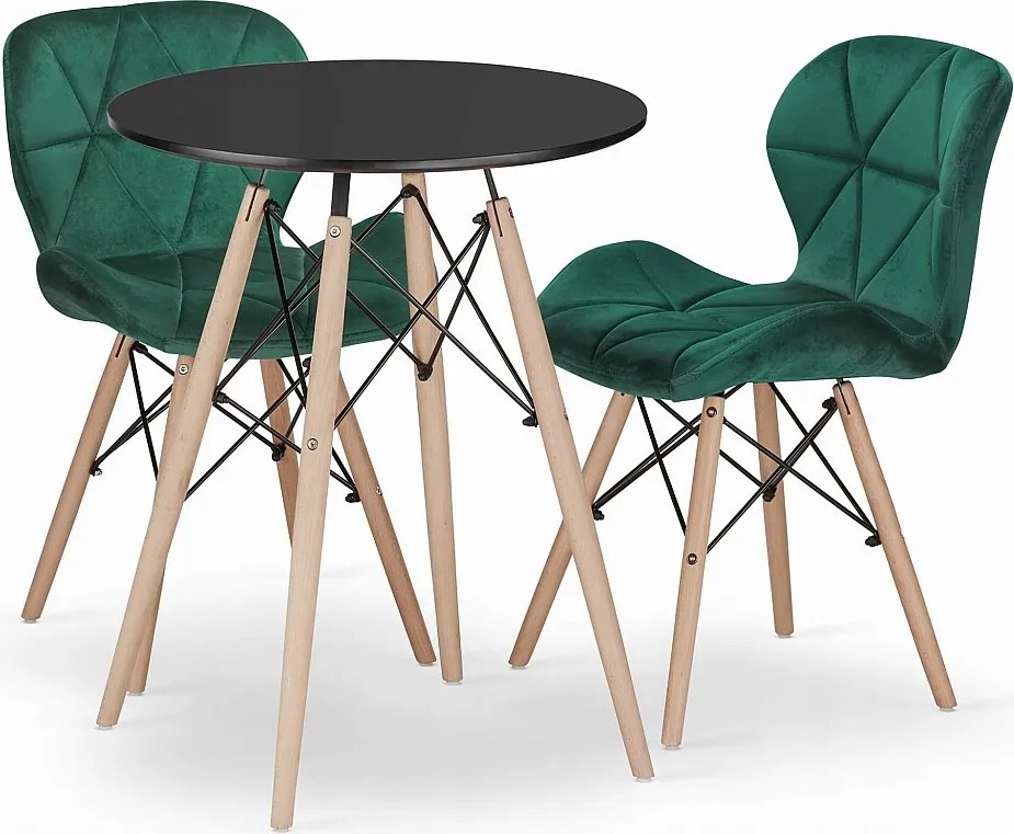 Valora ZESTAW OKRĄGŁY STÓŁ KOVA 60 Czarny + 2 Krzesła WAKO Zielone x2
