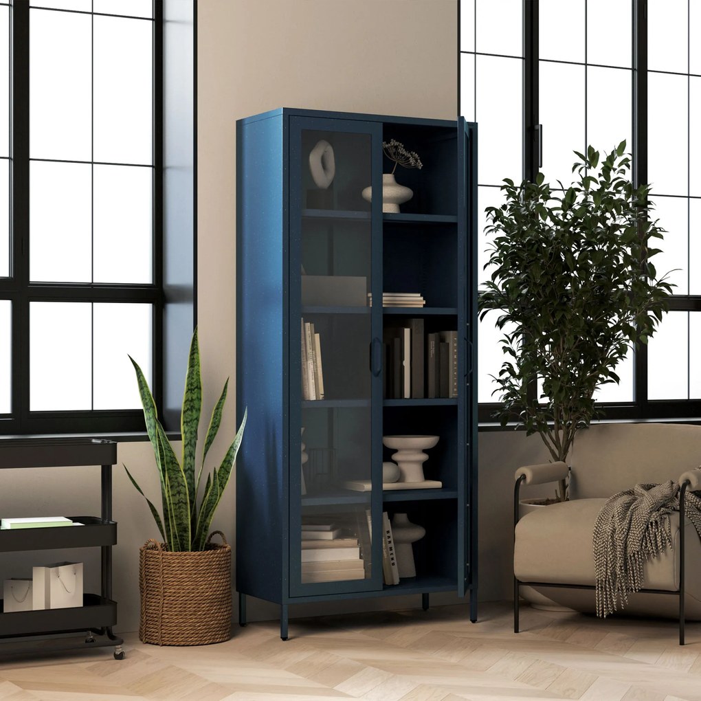 Witryna szklana do salonu granatowa Modern ANGELO 800 x 1850 x 450 mm