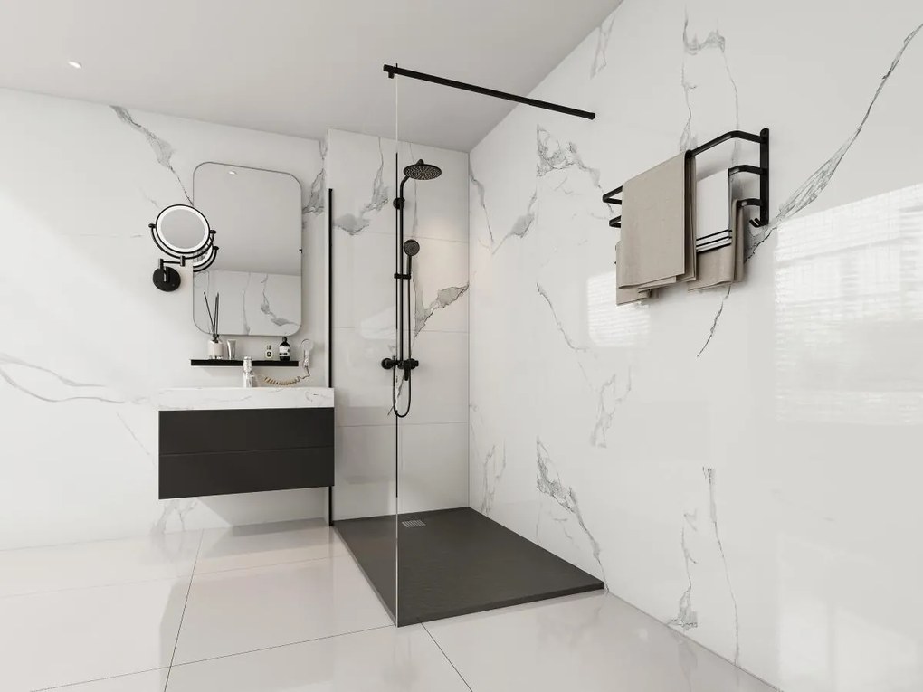 Brodzik posadzkowy lub wpuszczany w posadzkę z żywicy z syfonem - Czarny - 140 x 90 cm - MIRNOSA