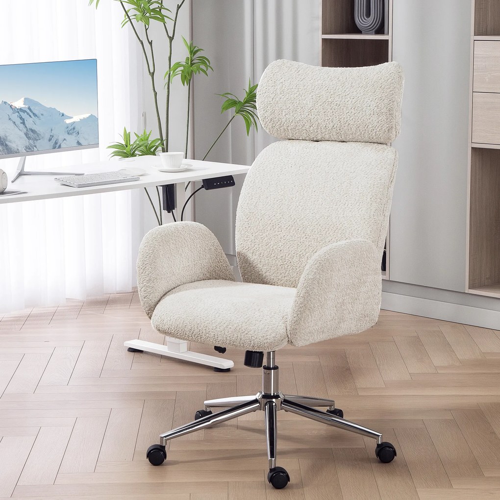 HOMCOM Krzesło biurowe z regulowanym zagłówkiem, ergonomiczne krzesło do biurka, funkcja odchylenia, regulowana wysokość, szaro-białe