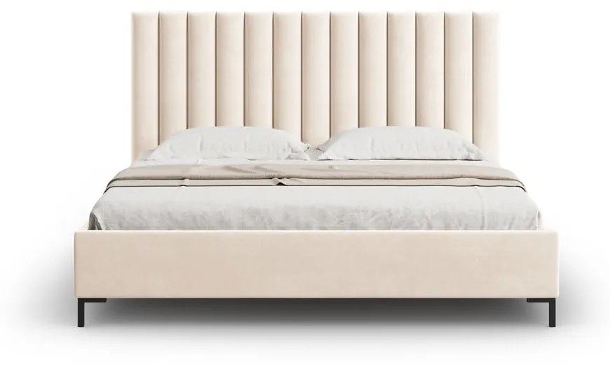 Beżowe tapicerowane łóżko dwuosobowe ze schowkiem i stelażem 160x200 cm Casey – Mazzini Beds