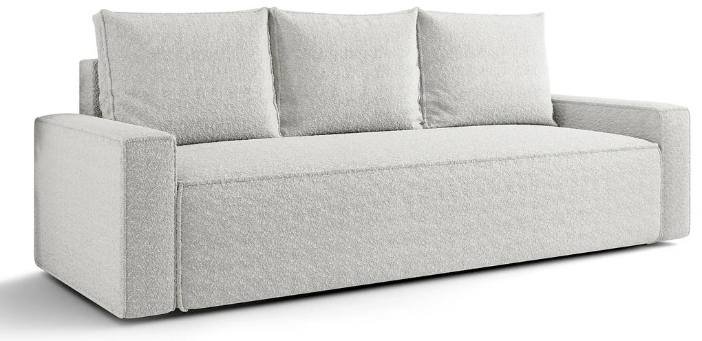 Biała sofa rozkładana boucle z pojemnikiem T7-A72