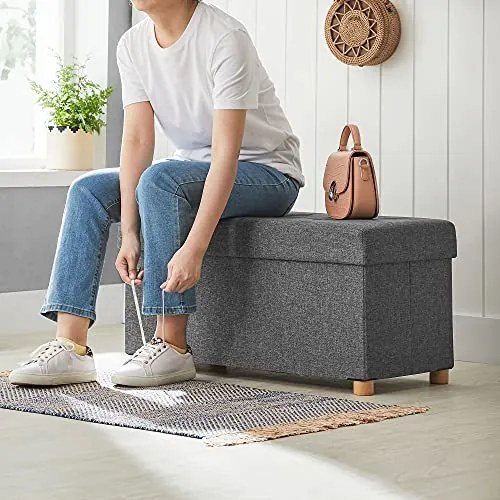 SongmicsHome Taboretka z miejscem do przechowywania na nóżkach OTO, 76x38x40cm, antracyt