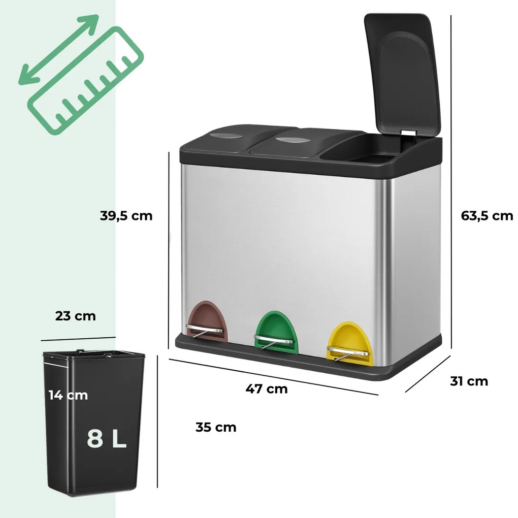 Kosz do segregacji odpadów SORT, 24l (3x8l), srebrna Jurhan