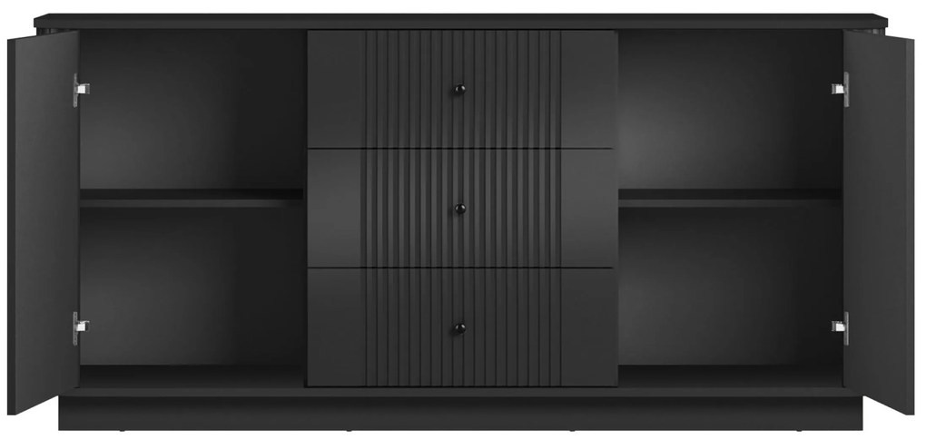 Komoda z szufladami Vesper 160 cm na cokole - czarny / czarne uchwyty