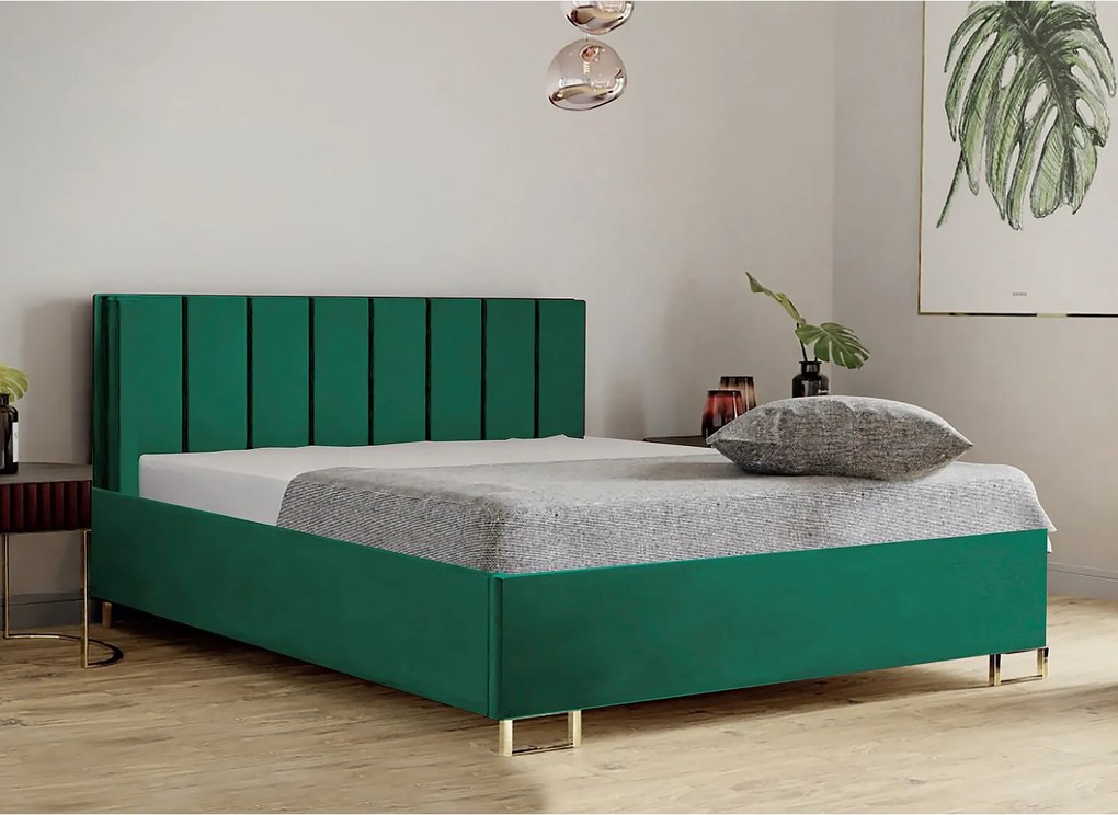 Łóżko tapicerowane MALIBU, wezgłowie, obicie MONOLITH, pojemnik na pościel, podnośnik gazowy, wysokość spania 39 cm, 140x200 cm, Pomarańczowy