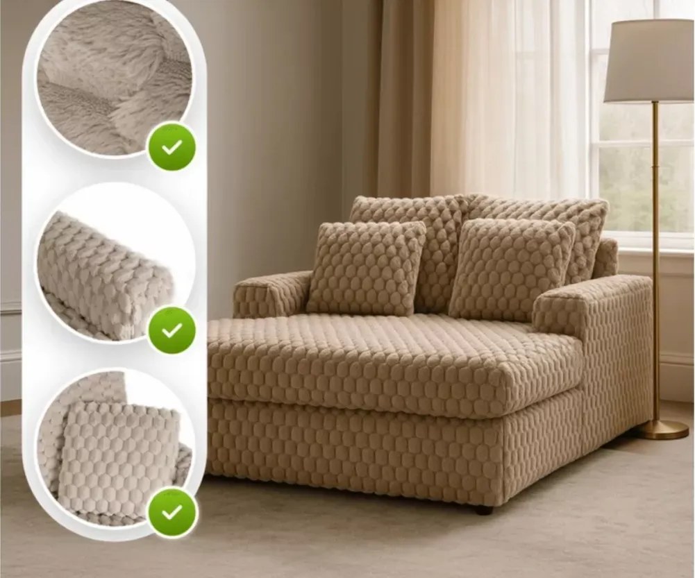 Fotel Abies z pluszową tkaniną i 4 poduszkami – nowoczesny fotel wypoczynkowy do salonu