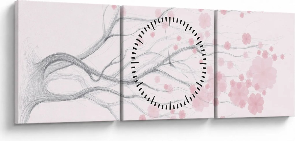 Obraz - Różowe kwiaty (z zegarem) (90x30 cm)
