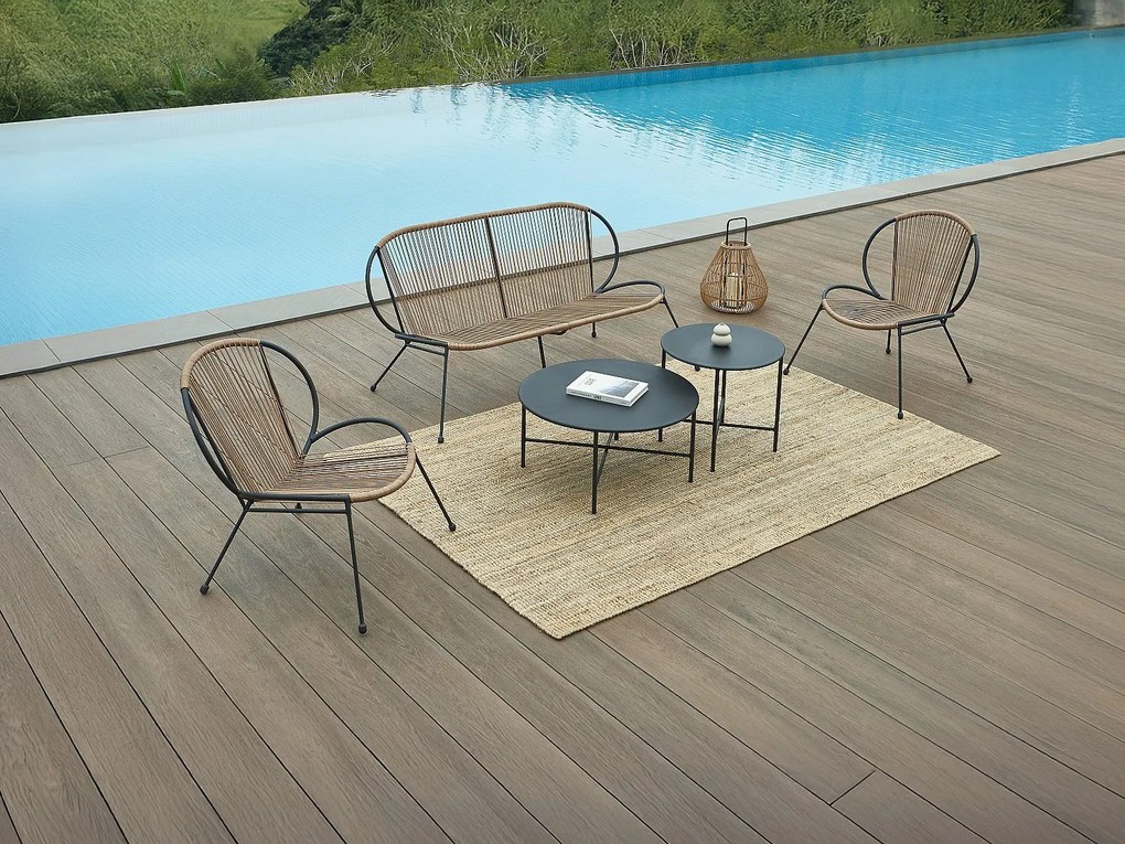 Ławka ogrodowa z metalu i plecionej żywicy - Czarna i jasna naturalna - NIKAO od MYLIA