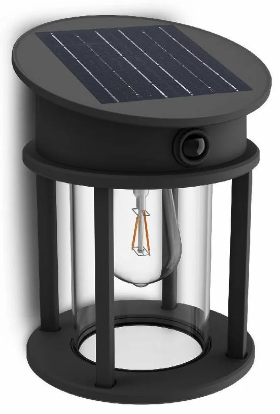Philips Geri UltraEfficient okrągła lampa solarna LED z czujnikiem, antracyt, 3,2 W, 2700 K