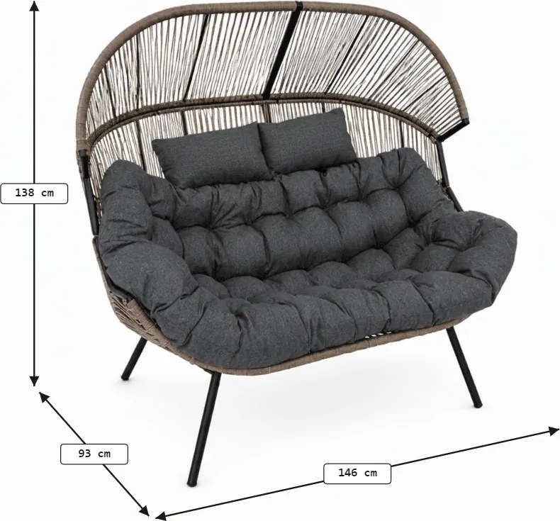 Ogrodowa sofa AURELO dwuosobowa 146 cm, brązowa