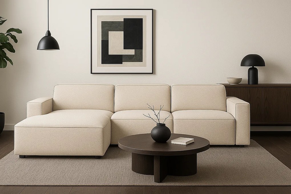 Narożnik modułowy Cursal A lewy – sofa narożna 284 x 166 cm, kremowy Raven 24, nowoczesny design
