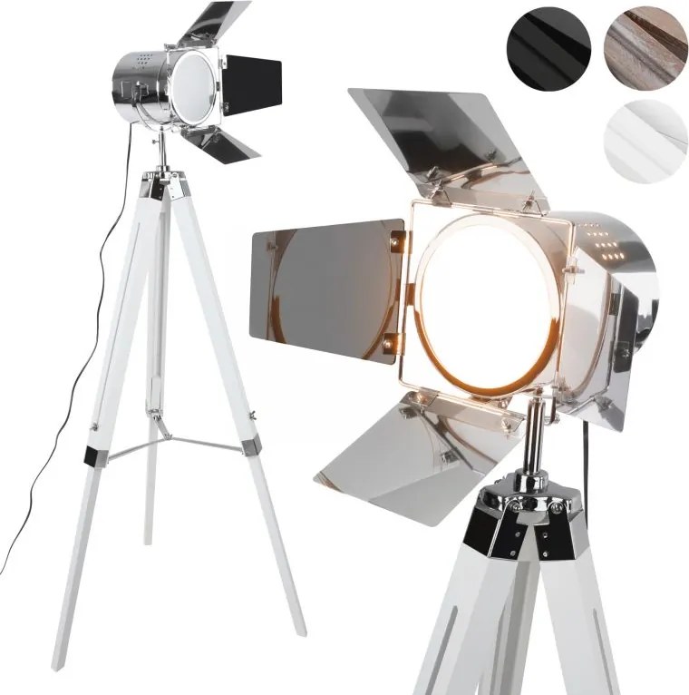 JAGO Lampa podłogowa ze statywem drewnianym, biały mat