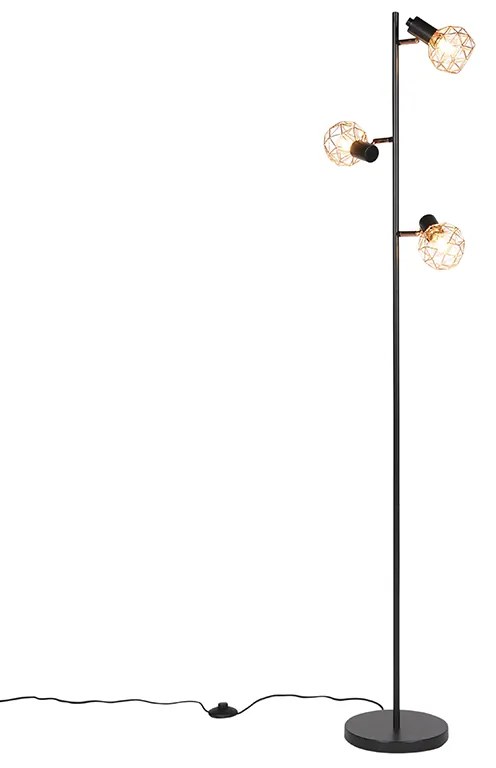 Lampa stojąca czarna z miedzią 3-światłowa - Mesh Nowoczesny Oswietlenie wewnetrzne