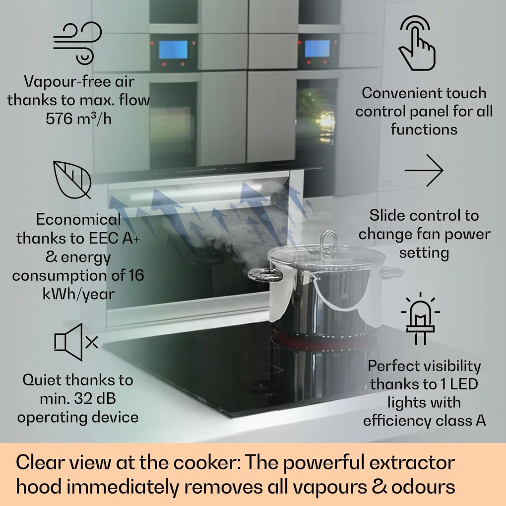 Klarstein Royal Flush 60cm 604.1m³/godz. Okap Blatowy Czarny/Srebrny