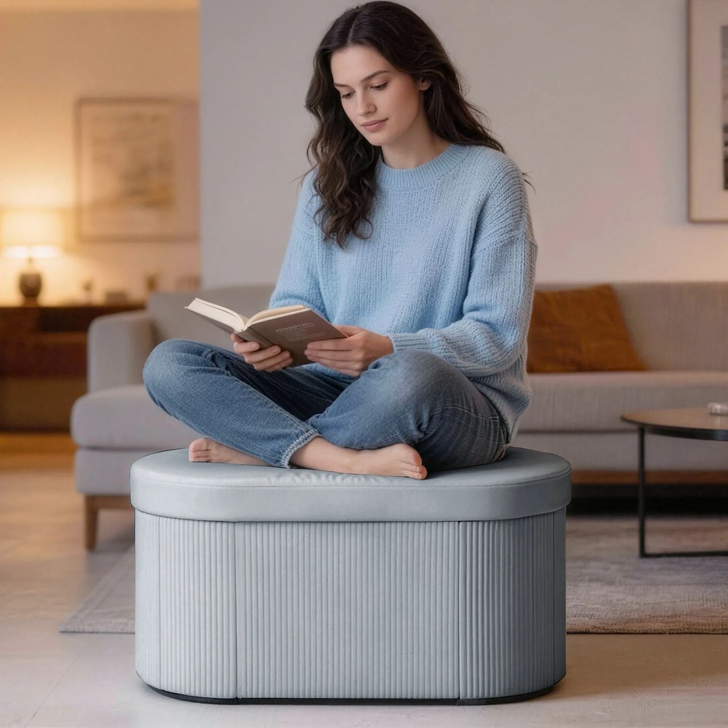 HOMCOM Ławka z miejscem do przechowywania, składana, tapicerowana, z aksamitnym wykończeniem do salonu 76 x 38 x 35 cm, ciemnoszara | Aosom PL