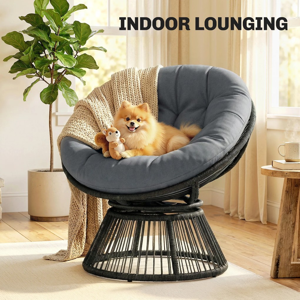 Outsunny Fotel Papasan 360° obrotowy fotel z poduszką stalowa rama fotel z rattanu wypoczynkowy szary | Aosom PL