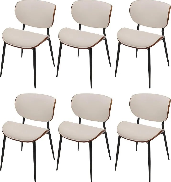 Krzesło do jadalni MCW-O45 (zestaw 6 sztuk),  wygląd orzecha włoskiego, białe