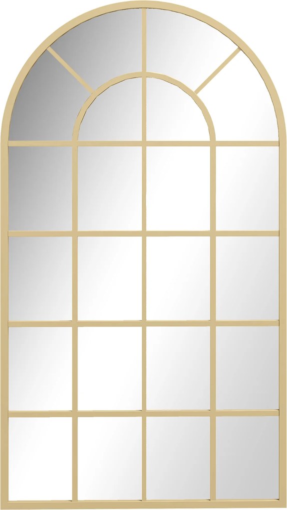 HOMCOM Lustro ścienna, design okienny, korytarzowe, metalowa rama, 110 x 62 cm, Złoto
