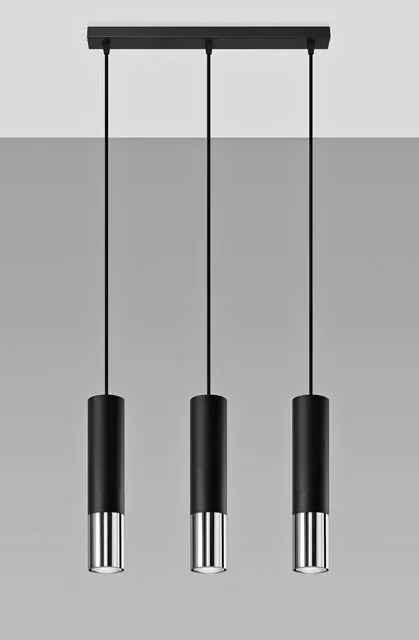 Czarno-chromowana potrójna lampa wisząca tuba - EXX246-Oller