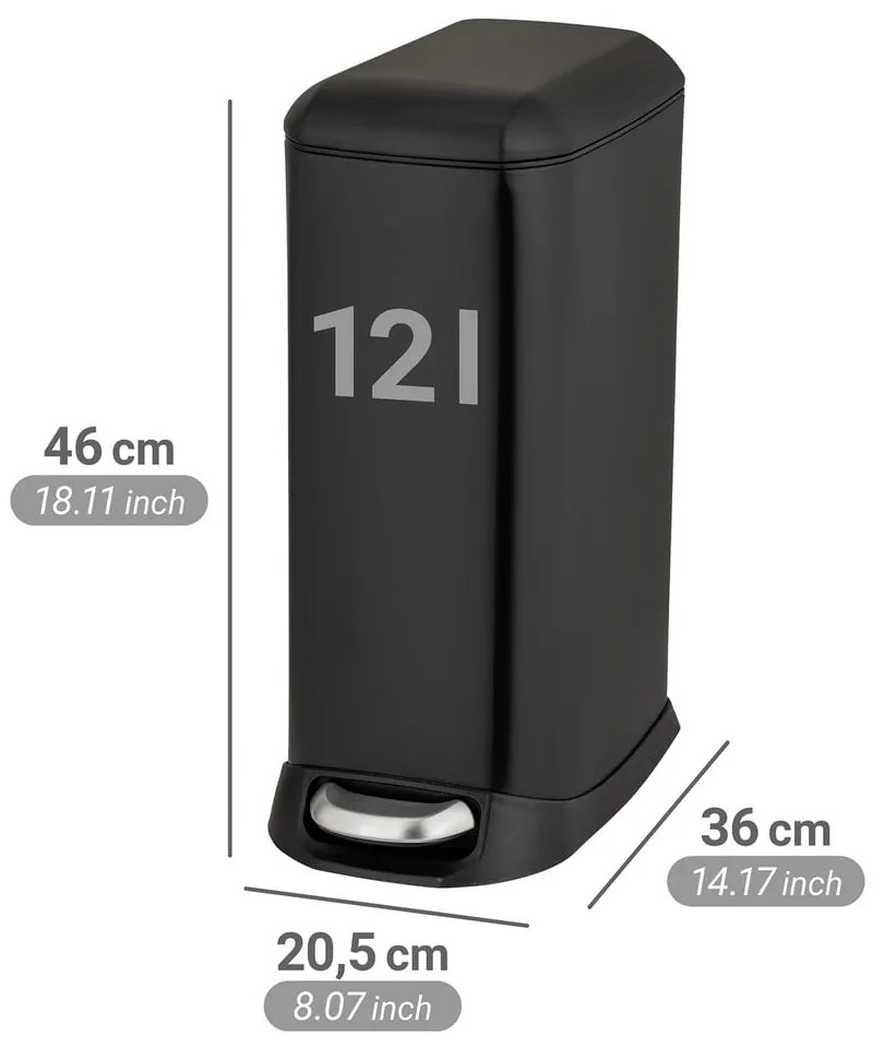 Stalowy kosz na śmieci z pedałem w kolorze matowej czerni 12 l Design – Wenko