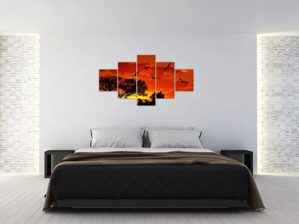 Obraz ptaków o zachodzie słońca (125x70 cm)