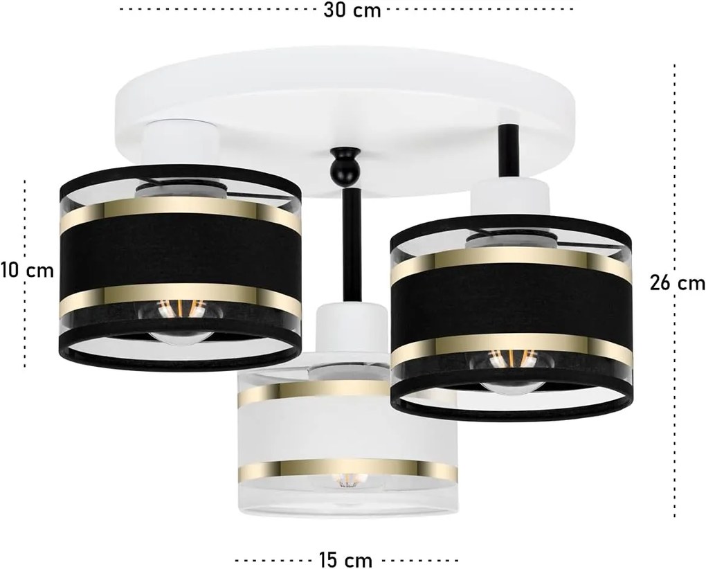 Lampa sufitowa biała trzypunktowa z czarno-białymi abażurami T-3030WE-