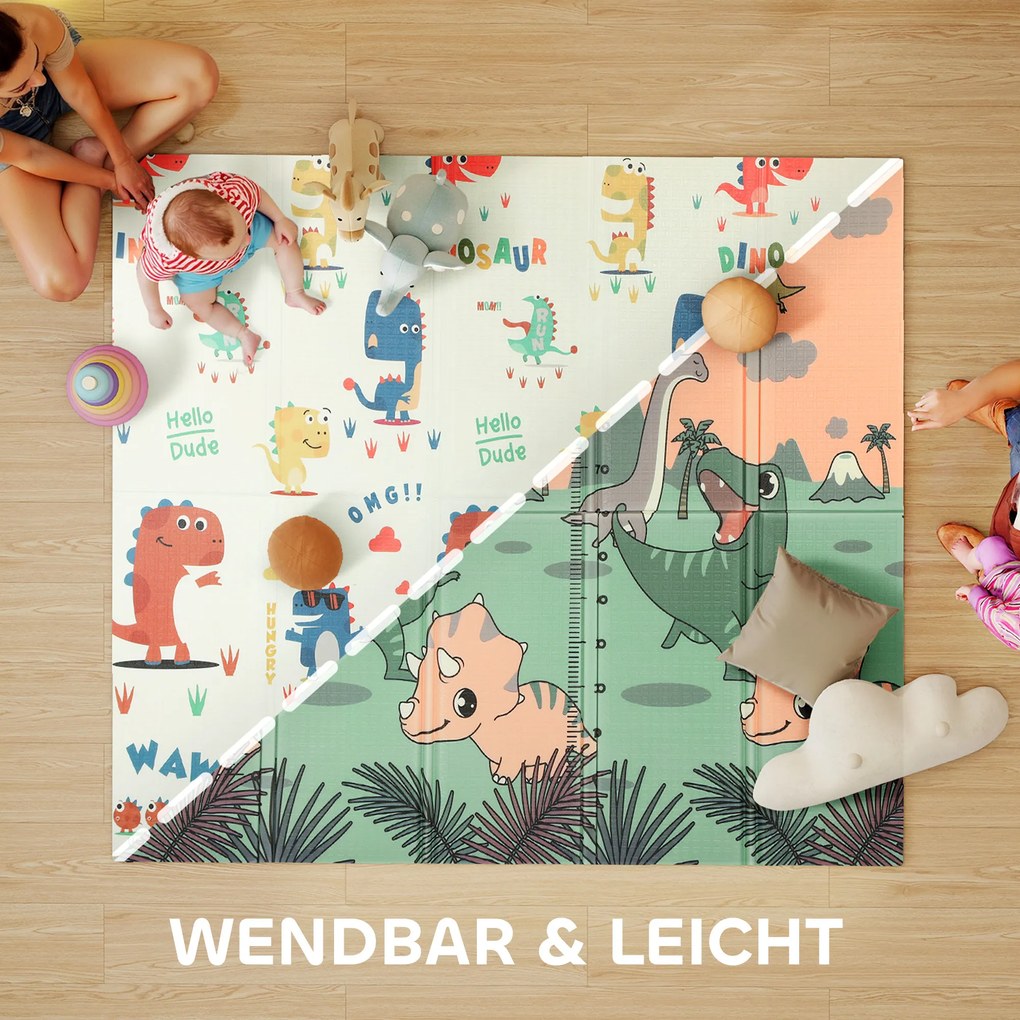 AIYAPLAY Mata do zabawy dla niemowląt 196 x 176 x 1,5 cm składana dwustronna mata do raczkowania wielokolorowa