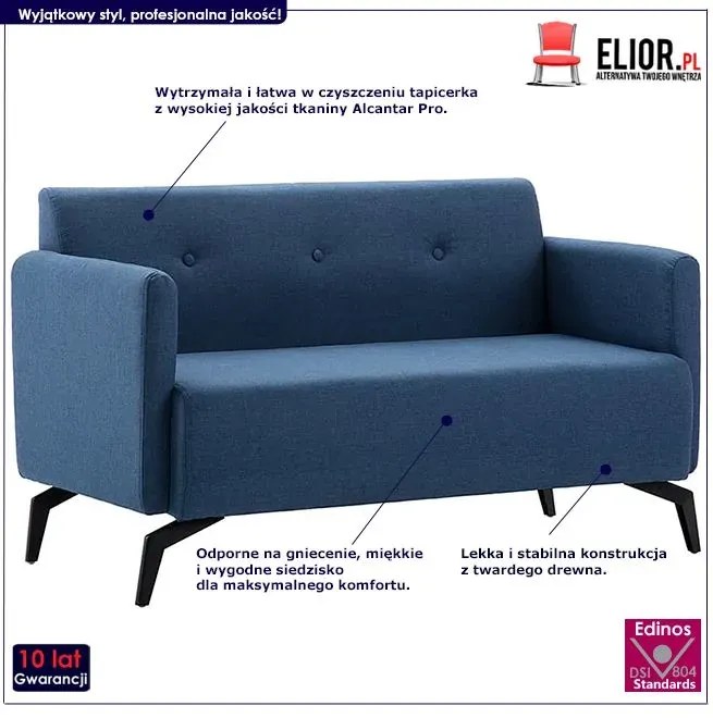 Stylowa 2-osobowa sofa Rivena 2X - niebieska