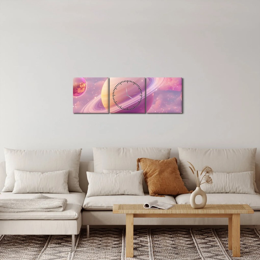 Obraz - Różowa planeta (z zegarem) (90x30 cm)