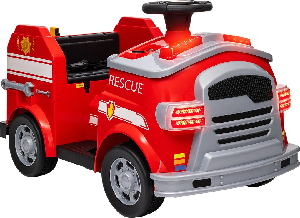 AIYAPLAY Samochód Strażacki, Elektryczny Samochód Dla Dzieci, maks. 3 km/h, Syrena, Światło Błyskowe, Narzędzia, dla Dzieci 3-5 Lat