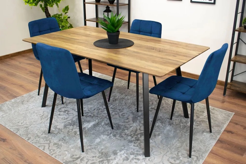 Krzesło aksamitne KARA niebieskie na czarnych nogach