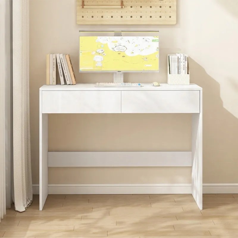 Nowoczesne białe biurko komputerowe z 2 szufladami w stylu loftowym, blat toaletowy 100 cm