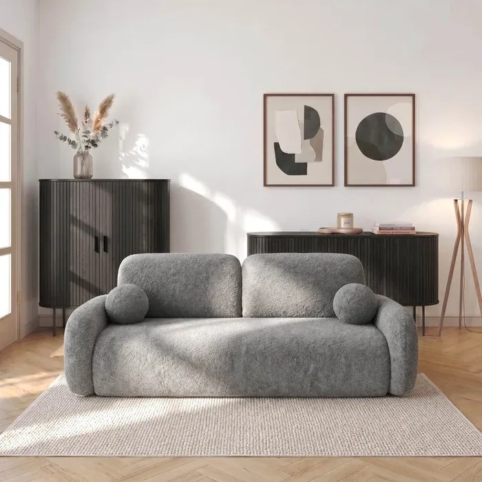 Sofa VIDI Rozkładana Dwuosobowa Ciemnoszara Boucle Japandi