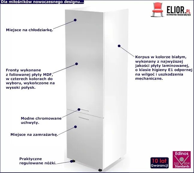 Kuchenna szafka do zabudowy lodówki Vokres 14X - biały połysk