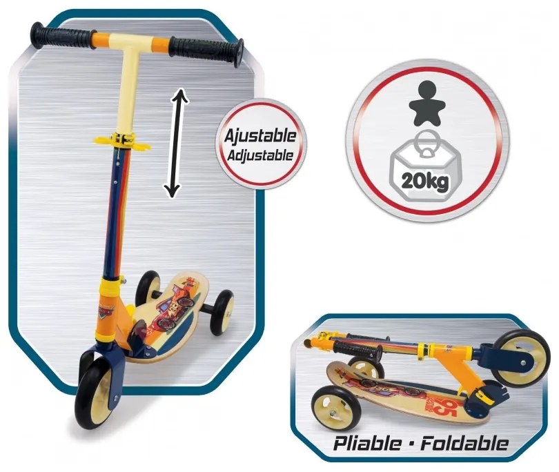 Smoby hulajnoga trójkołowa cars auta drewniana
