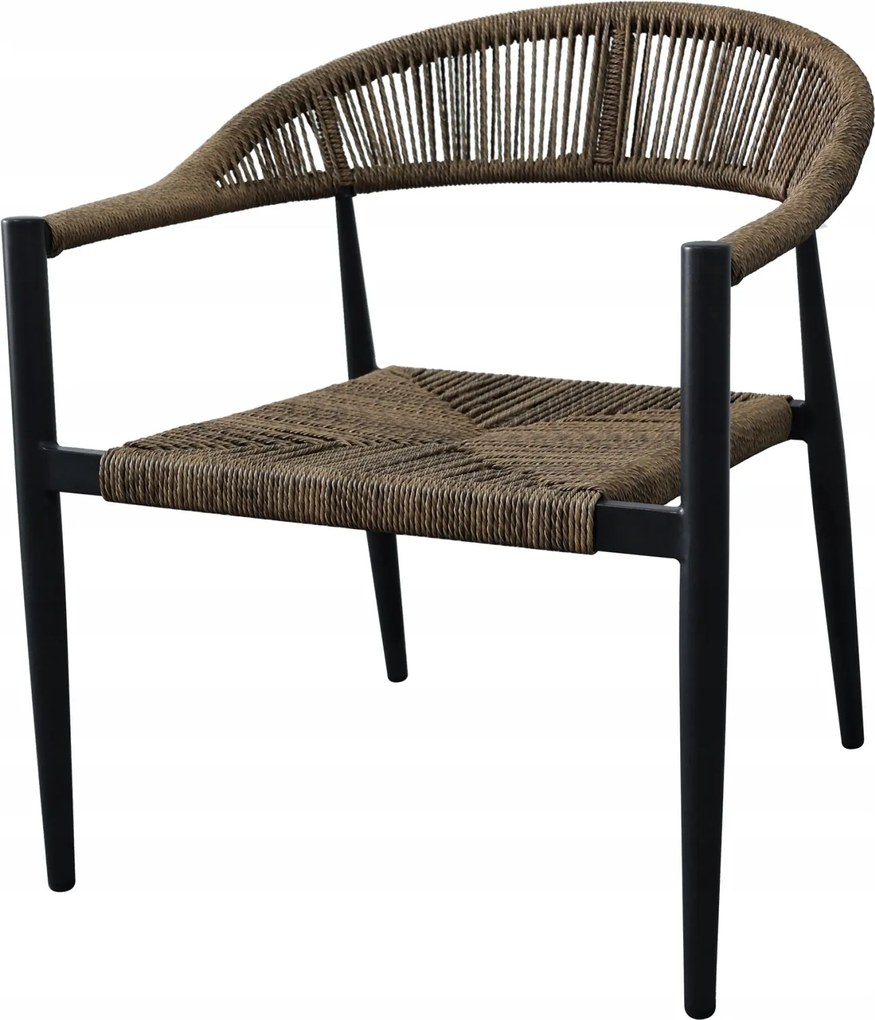 Zestaw mebli ogrodowych pleciony beżowy rama szara ławka, 2 krzesła, stolik