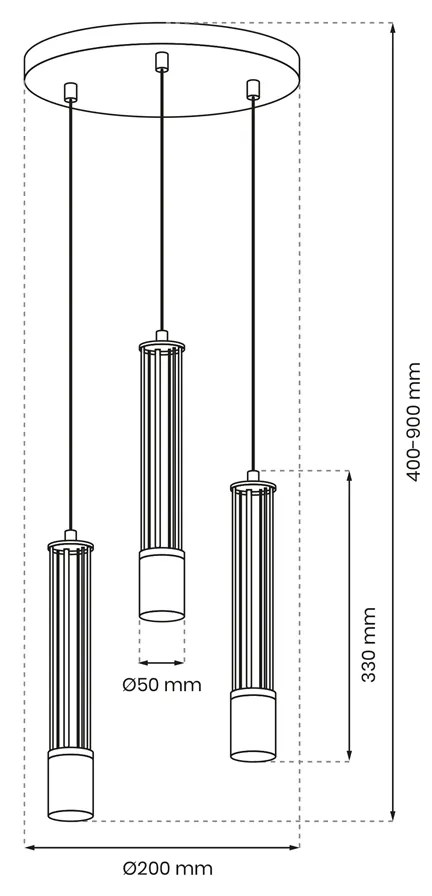 Lampa wisząca ESTILO 3xGU10, potrójna, czarna tuba