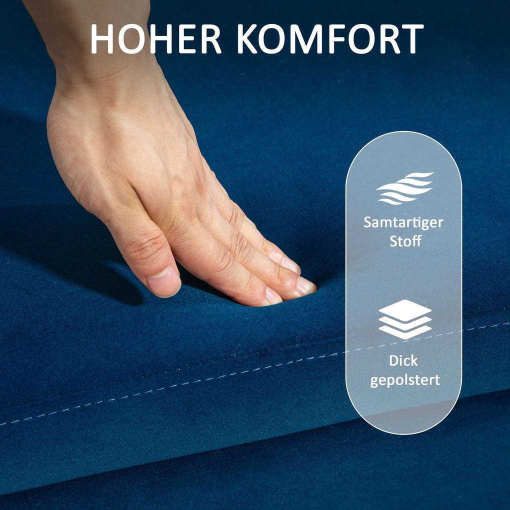 HOMCOM Ławka Tapicerowana z Miejscem do Przechowywania, Metal, Drewno Gumowe, Pianka, 100 x 40 x 42 cm, Granatowa