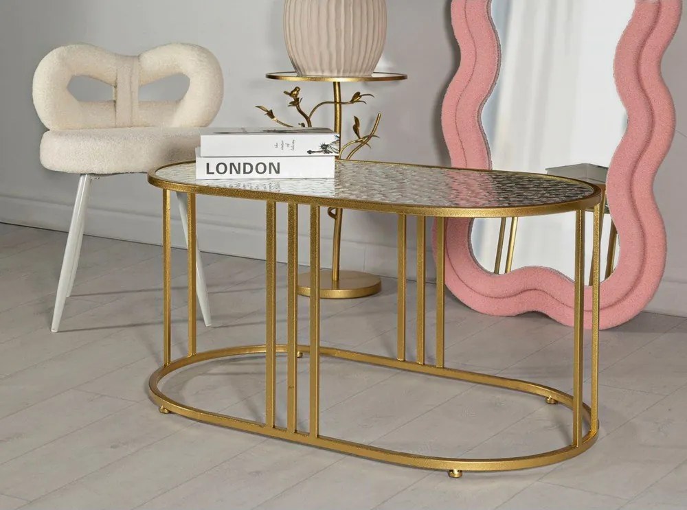 Stolik w biało-złotym kolorze ze szklanym blatem 50x90 cm Antalia – Mauro Ferretti