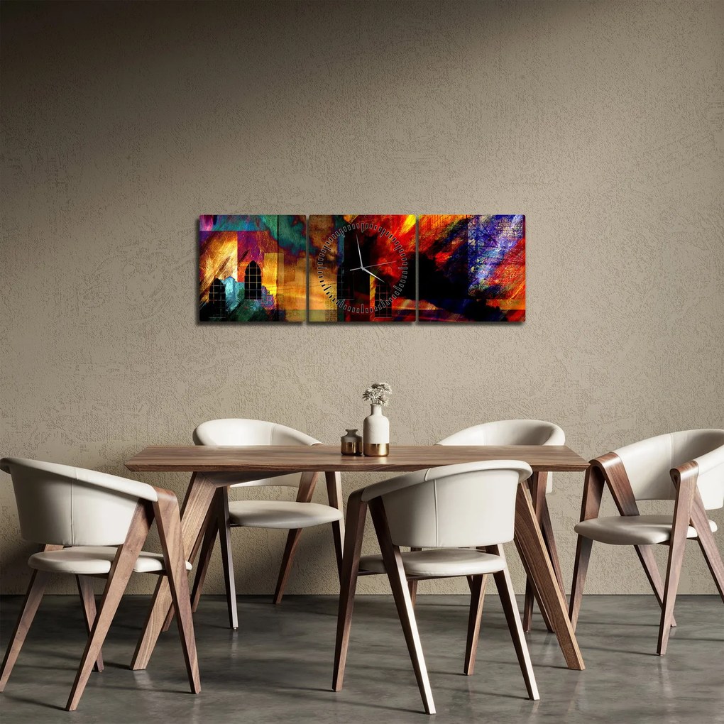 Obraz - Kolorowa abstrakcja miasta (z zegarem) (90x30 cm)