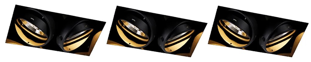 Zestaw 3 wpuszczanych reflektorów czarnych GU10 AR111 bez obramowania 2-światłowe - Oneon