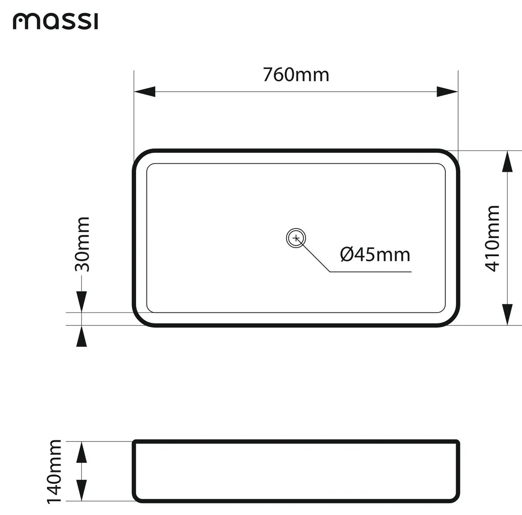 Umywalka ceramiczna nablatowa prostokątna biała bez otworu na baterię 76 x 41 cm KLUDE