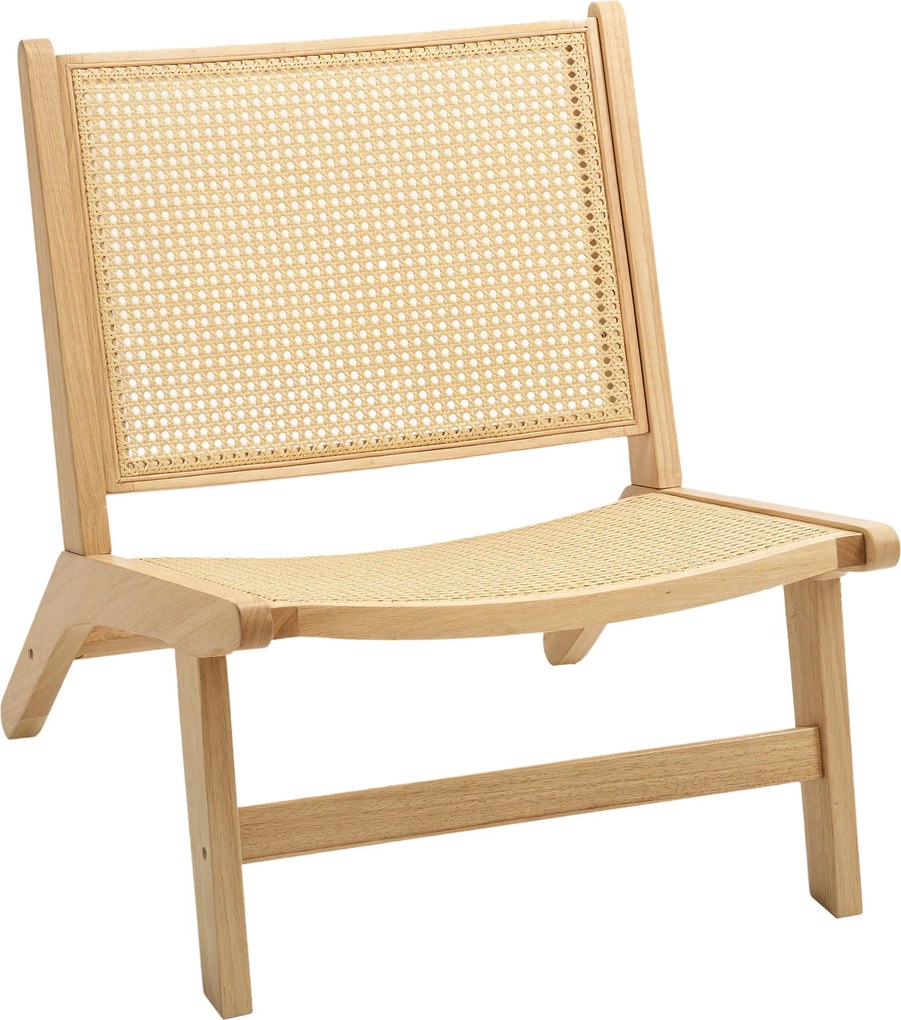 HOMCOM Rattanowy fotel do czytania, Szerokie siedzisko, Drewniana rama, 64 x 70 x 74 cm, Drewno naturalne